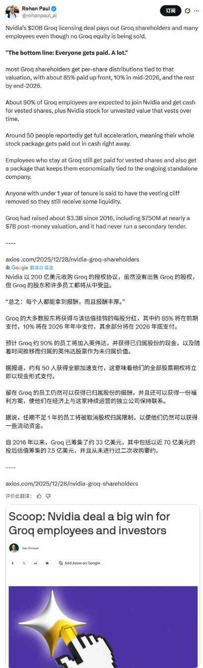 英伟达200亿美元非排他性授权 Groq核心技术团队全数并入(图1)