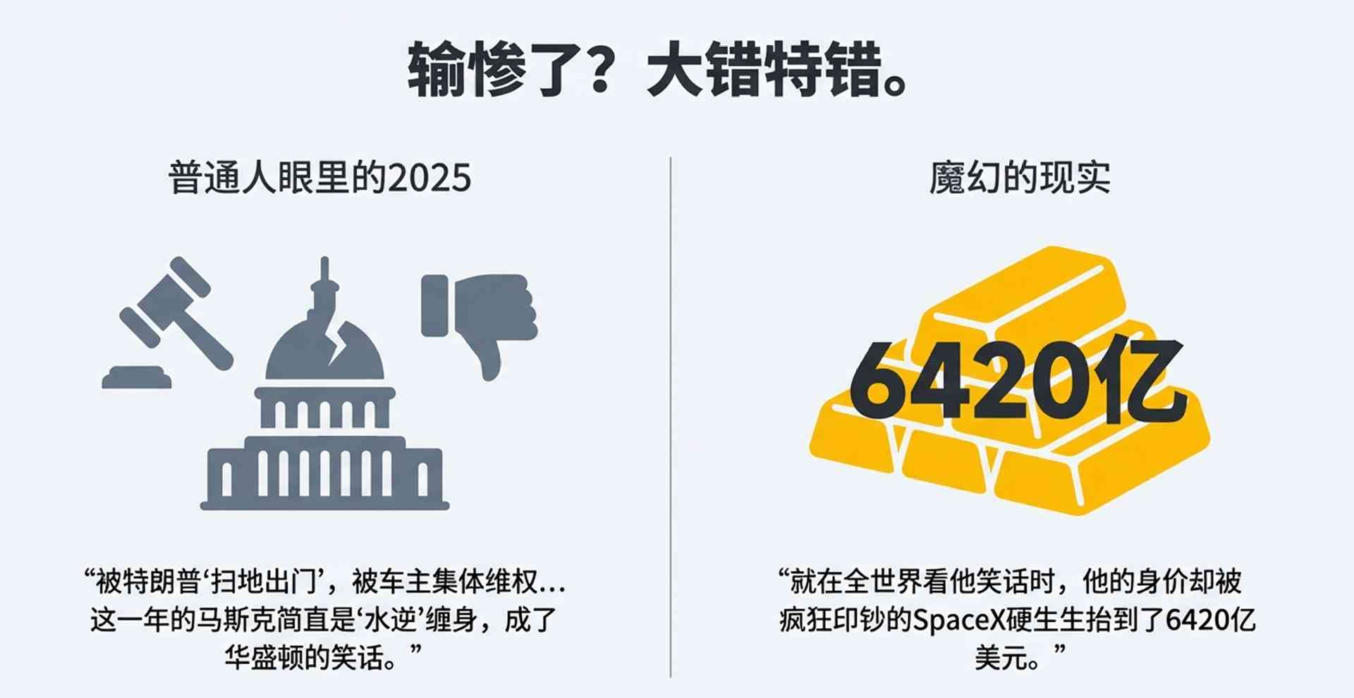 马斯克2025年政治受挫商业逆袭,SpaceX成财富压舱石(图1) 政坛“翻车”,商场“封神”?马斯克的魔幻2025:全世界都在看笑话,他却悄悄赢麻了