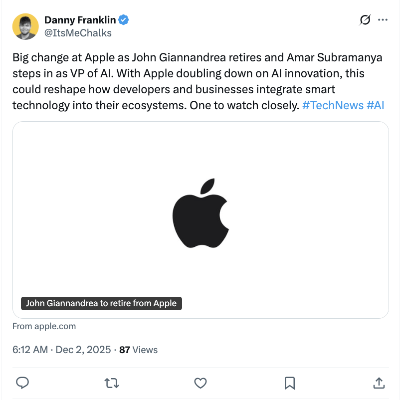 苹果AI掌门人换帅：谷歌DeepMind前高管临危受命救场(图5)