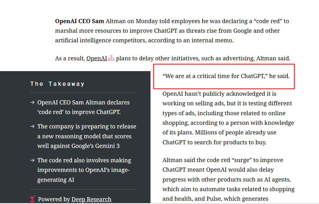 OpenAI启动红色警报应对谷歌竞争 ChatGPT面临用户流失危机(图2) OpenAI启动红色警报应对谷歌竞争 ChatGPT面临用户流失危机(图2)