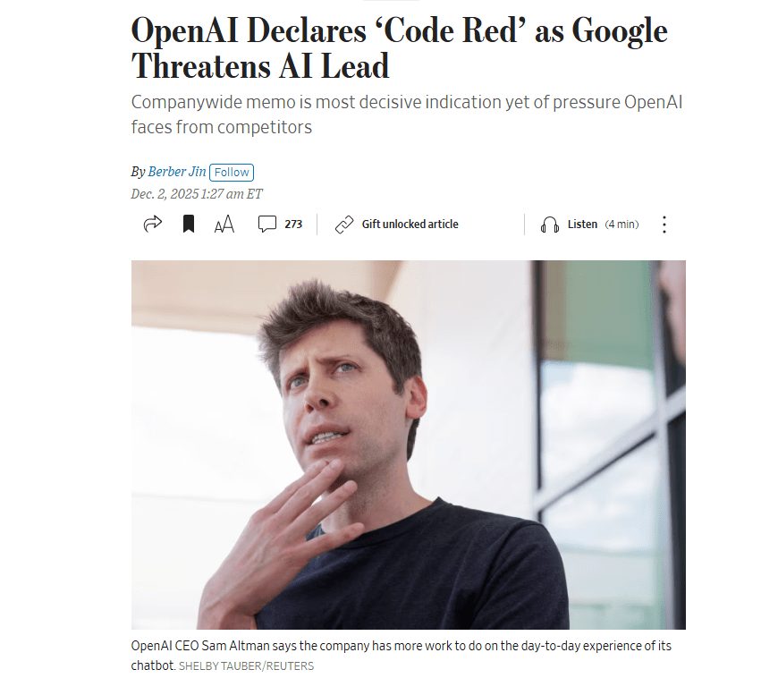 OpenAI启动红色警报应对谷歌竞争 ChatGPT面临用户流失危机(图3) OpenAI启动红色警报应对谷歌竞争 ChatGPT面临用户流失危机(图3)